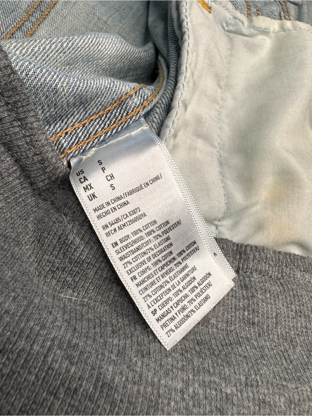 American Eagle Distressed Hooded Denim Jacket SMALL